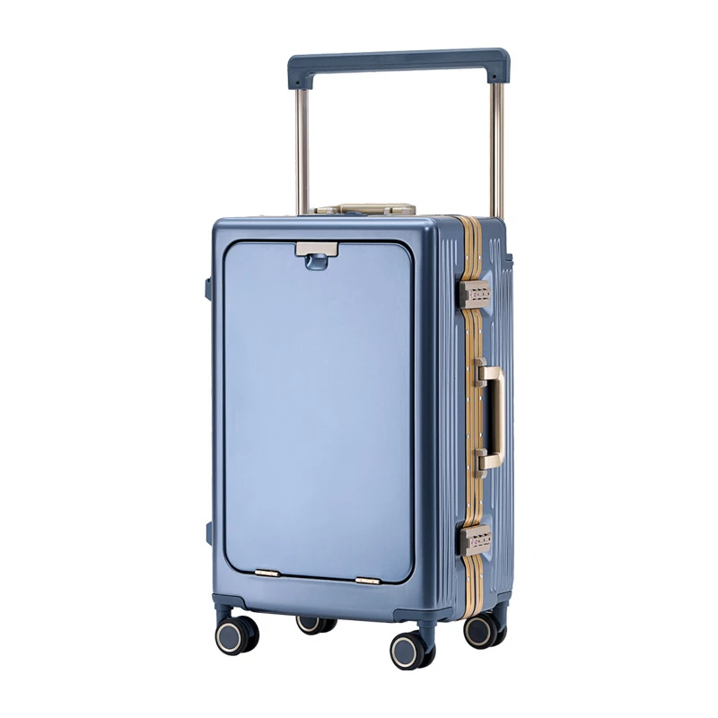 Fashion Rolling Luggage Wide Handle Travel Suitcase Front-open Trunk Aluminum Frame Boarding Suitcases Multifunctional Luggage