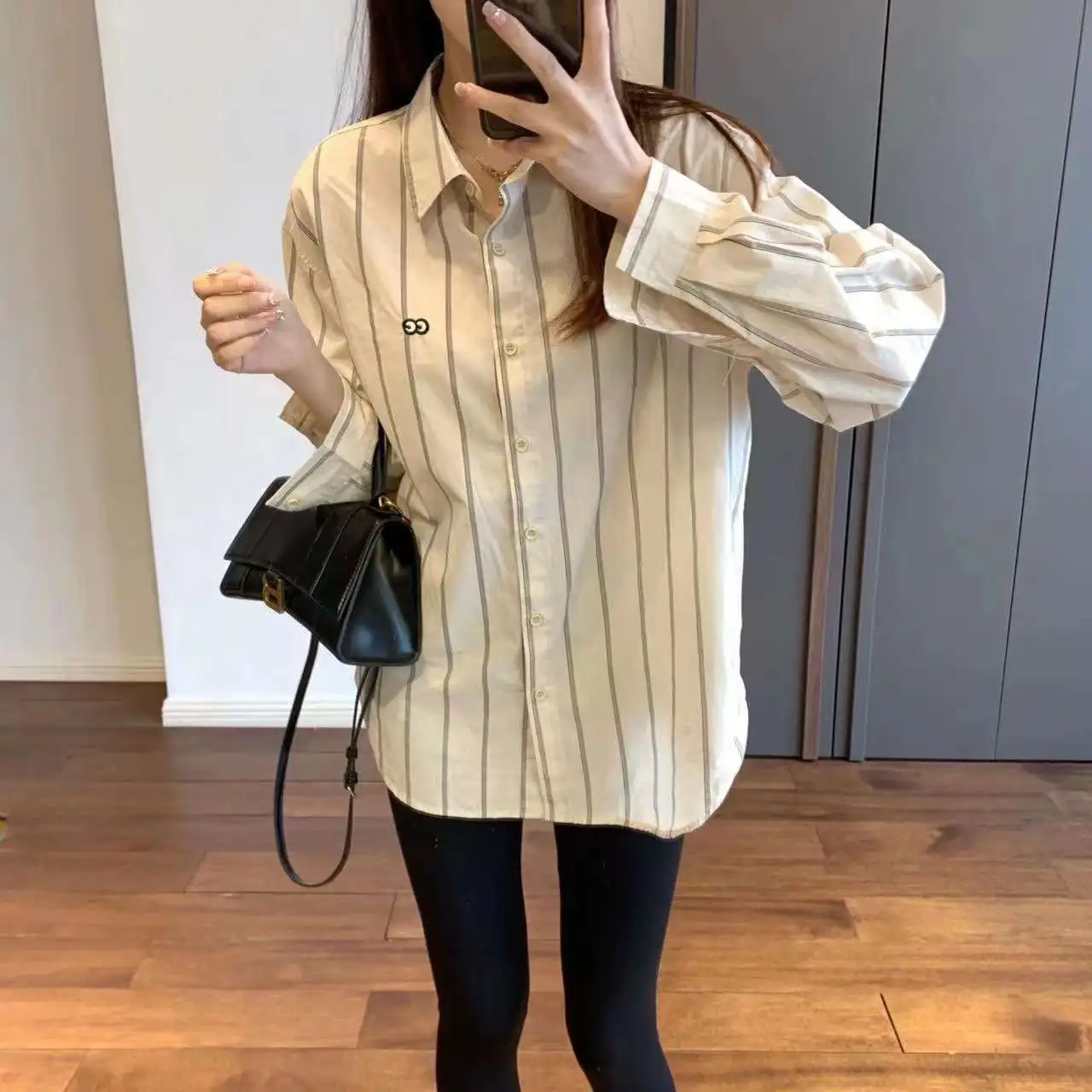 

New 23 Women's Embroidered Eye irt College Sle Long Sve Cotton Mid-Length Casual Busin Faion Spring