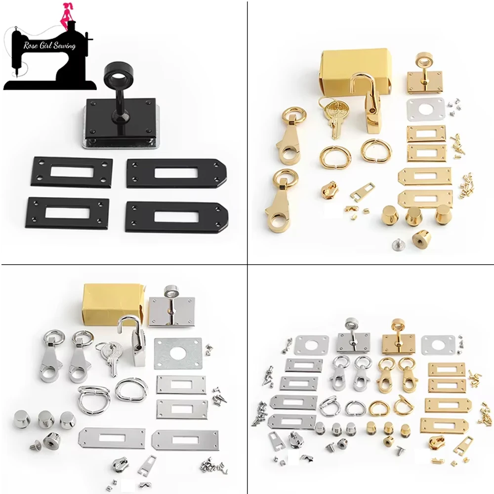 1Set Black/Gold/Silver Different Sizes Metal A Set Of Locks For Handbag Bags Rectangle Plate Clasp Turn Twist Lock Accessories