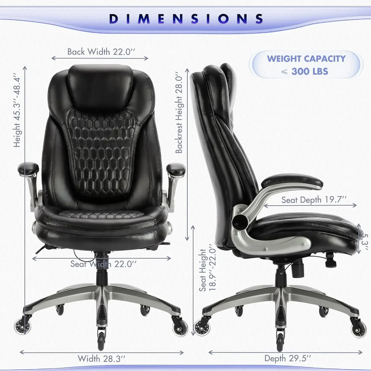 Cadeira ergonômica e ergonômica de escritório, cadeira de mesa para computador, cadeira de couro encosto alto com braços acolchoados, cadeira giratória para casa