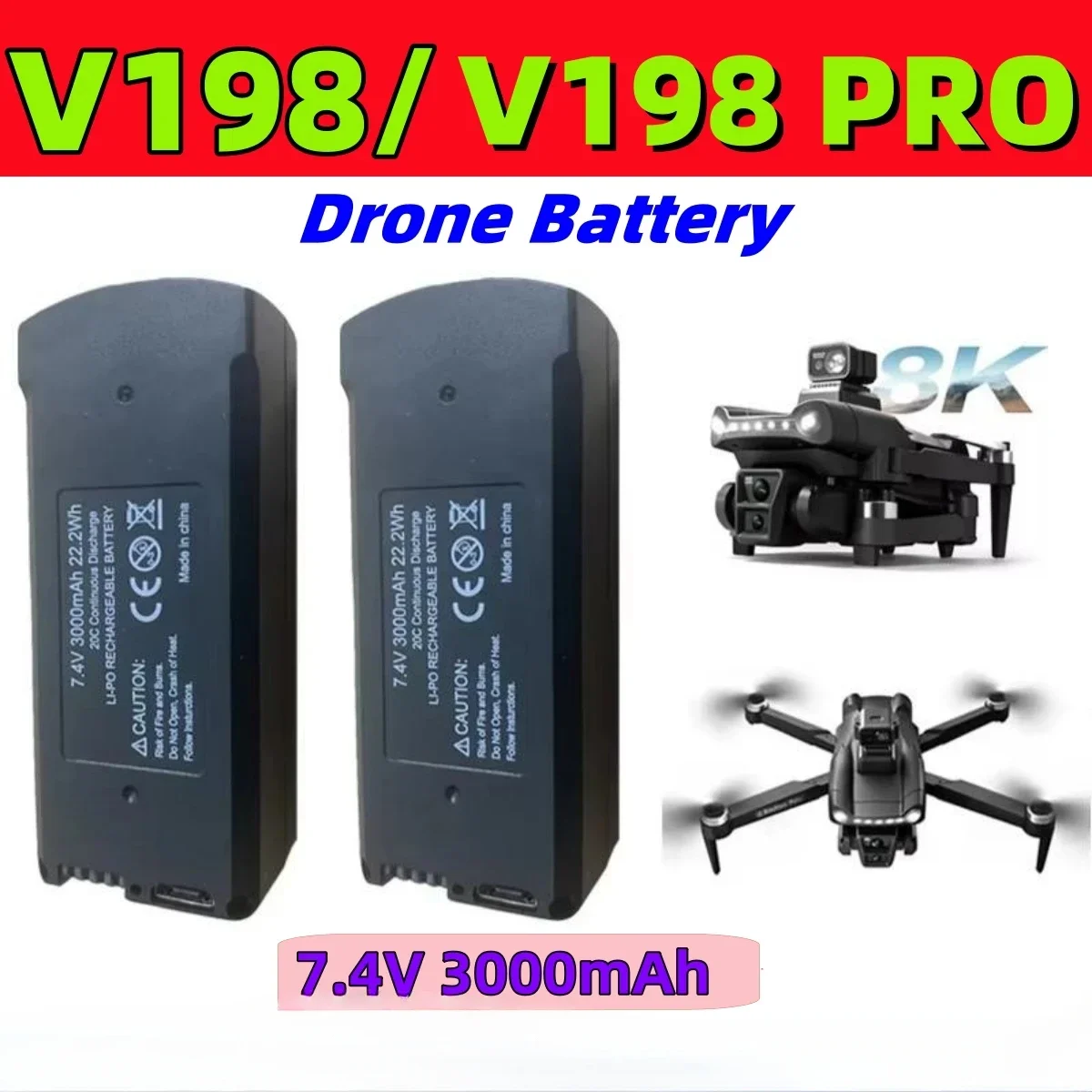 

Оригинальный 7,4 В 3000 мАч V198 MAX PRO или V198 8K GPS RC Quadcopter или V198PRO запасной аккумулятор для дрона Запчасти для дрона