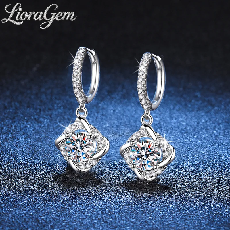 LioraGem Exquisite Flower Pendant Moissanite Earrings, Versatile Windmill D Color 1-carat Moissanite Hoops Platinum PT950 Stamp