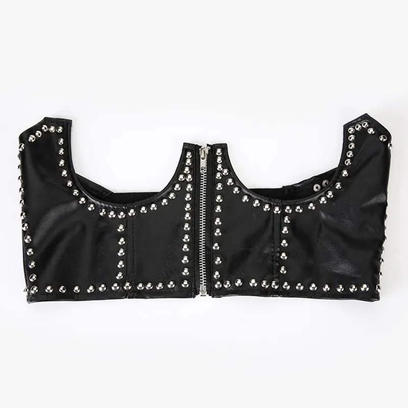 

Punk zipper rivet elastic waist waist shirt dress all match elastic ladies embellished wide waist