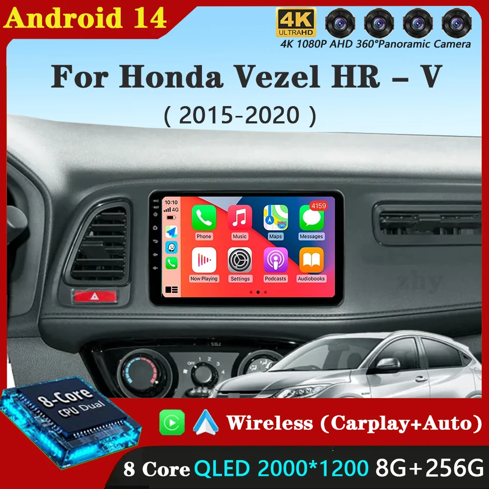 Autoradio Android 14, Navigation GPS, 4G, WiFi, Lecteur Vidéo, Limitation Radio, pour Voiture Honda Vezel HR-V HRV HR V Xwatches (2015-2020)