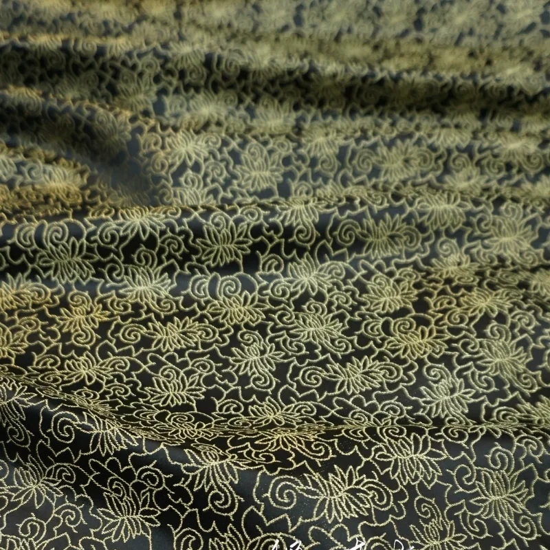 

1meter Black Gold Woven Curling Grass Pattern Jacquard Brocade Fabric Chinese Style Designer Fashion DIY Home Material Wholesale