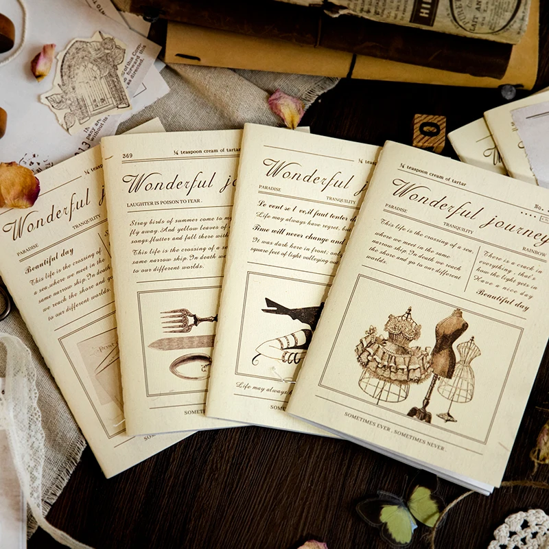 30Sheets Material Paper Book Vintage Note Book Memo Decorative written Pad Background Writing Scrapbooking Label 175*25MM