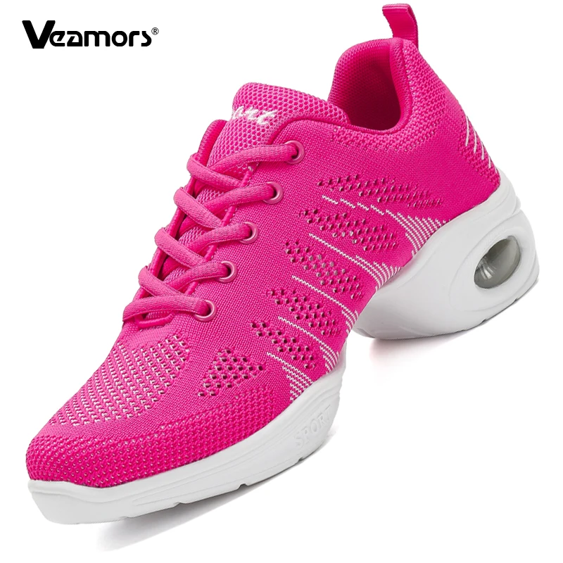 

Women's Elastic Jazz Shoes Ladies Breathable Mesh Dancing Shoes Air Cushion Comfortable Casual Dance Shoes Ballroom Training