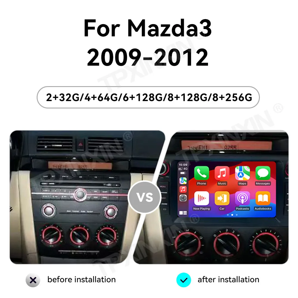 9 Inch Audio For Mazda 3 2009-2012 Multimedia Player Android14 4K Touch HD Screen Car Radio GPS Navigation Auto Stereo Head Unit