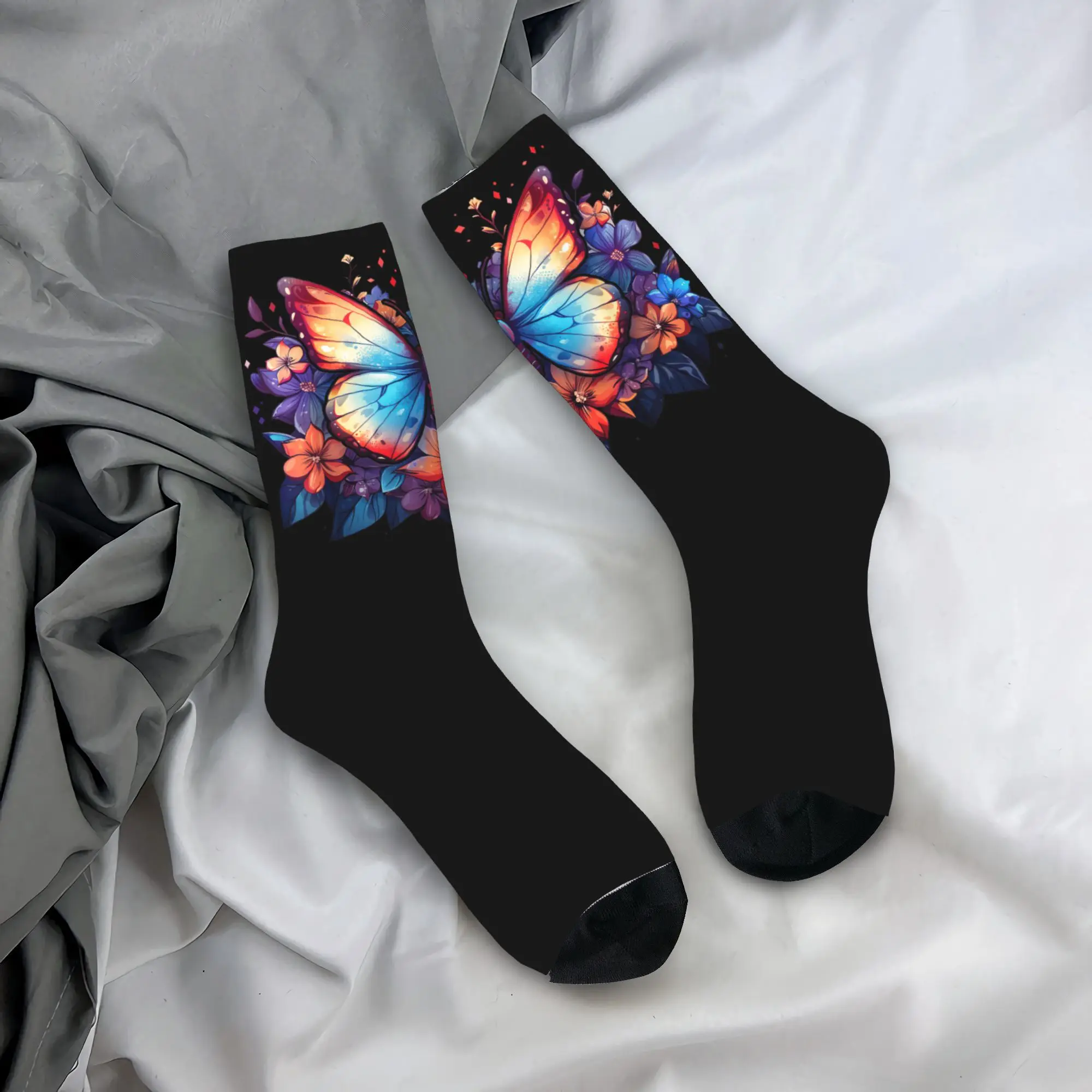 

Butterfly Flowers Stockings Men Socks Comfortable Novelty Socks Autumn Cycling Anti Skid Printed Socks Birthday Gift