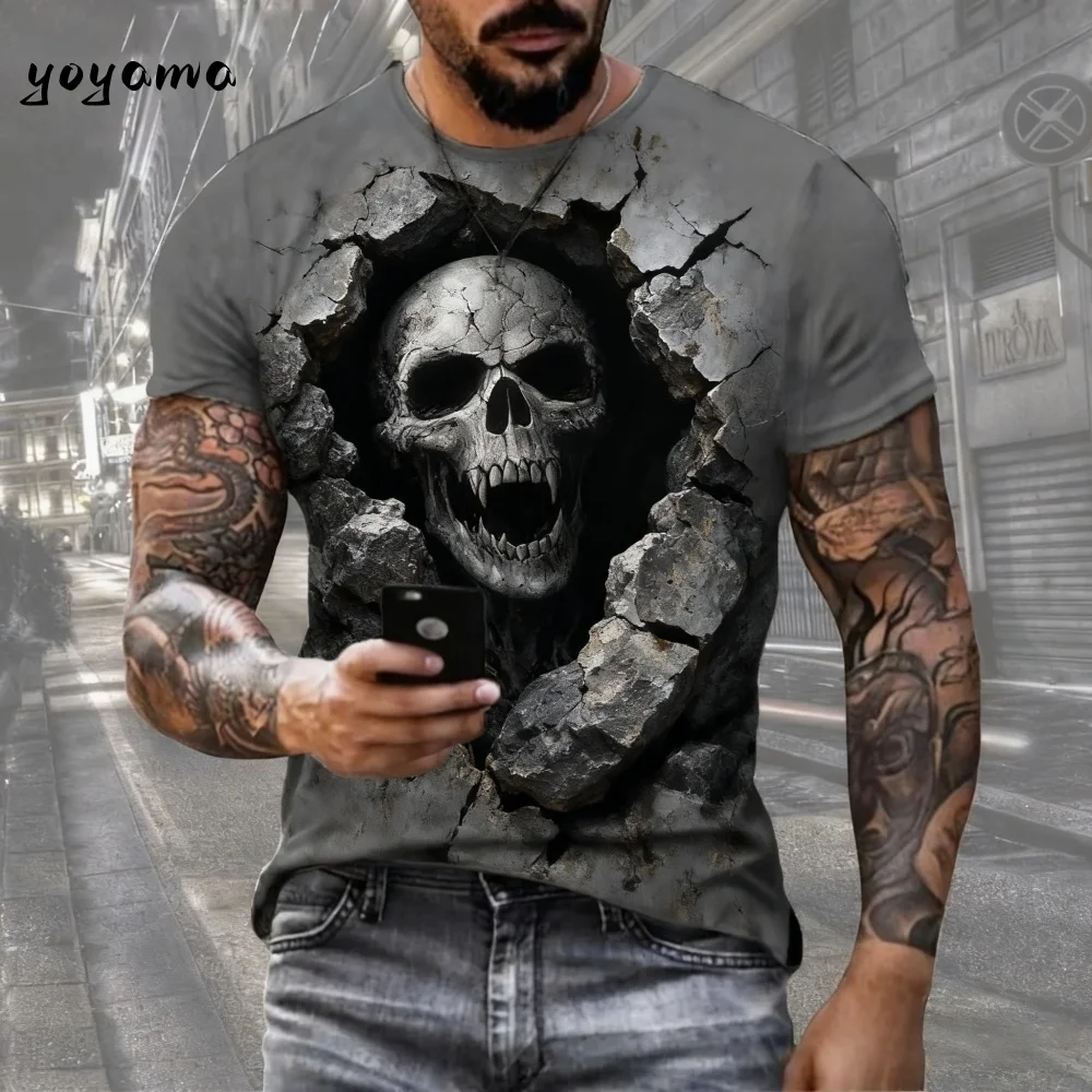 

Men's Short Sleeve Tee 3D Skull Print Men's T-Shirts Summer Hip Hop Men's Short Sleeve Shirts Trend Retro Oversized Men Clothing
