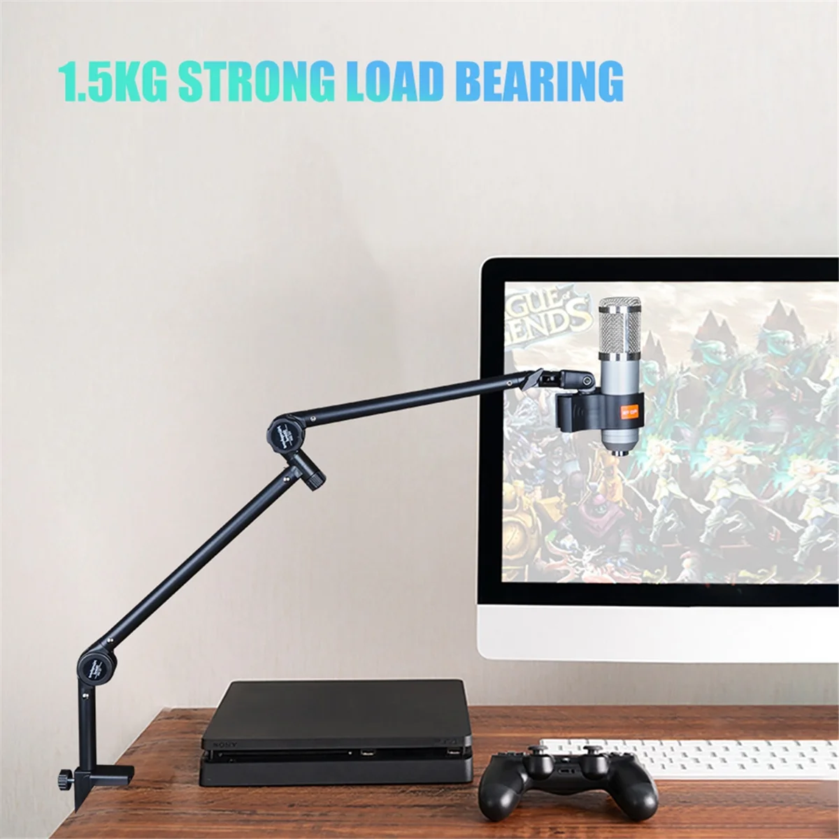 ABJG-حامل ميكروفون تسجيل قابل للطي، حامل ذراع مقص معلق مع طاولة بمشبك ميكروفون
