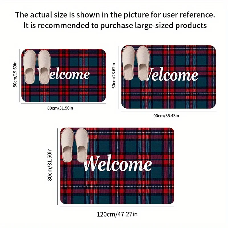 1pc British Style Scottish Plaid Welcome Doormat - Super Soft Imitation Flannel, Absorbent  Polyester, Machine Washable Non
