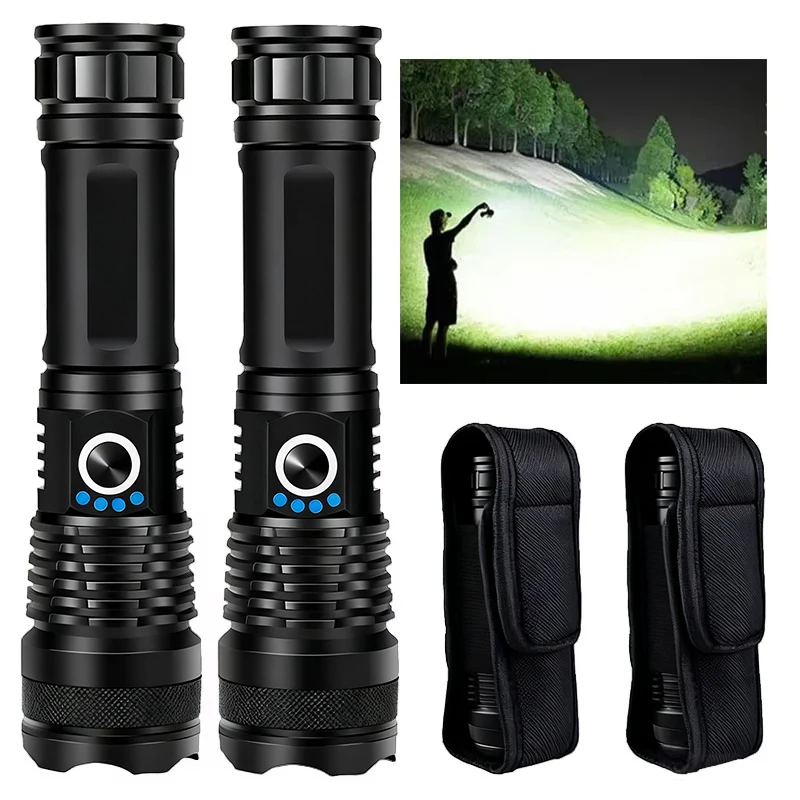 

High Power Rechargeable LED Tactical Flashlight Aluminum Alloy Telescopic Zoom Torch Lamp for Outdoor Camping Fishing Torch