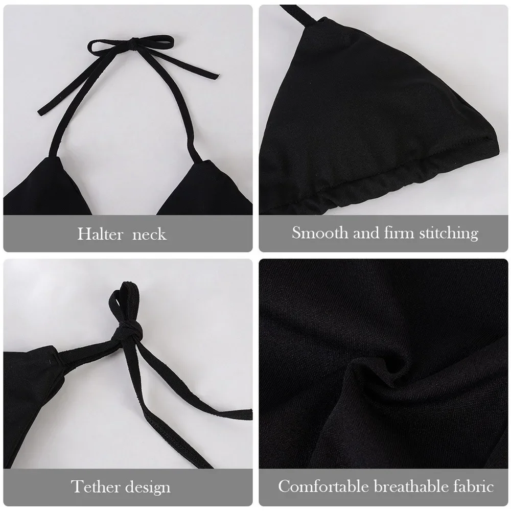 Women Thong Bikini Set Side Lace-up Sexy Swimsuit Bandage Neck Tie Swimwear Adjustable Brazilian Style Bikini Underwear
