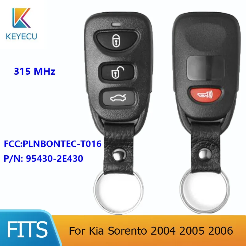 KEYECU-Controle Remoto Modificado Car Key Fob, 4 Botões, 315MHz, FCC, PLNBONTEC-T016, P/N:95430-2E430, Kia Sorento 2004, 2005, 2006