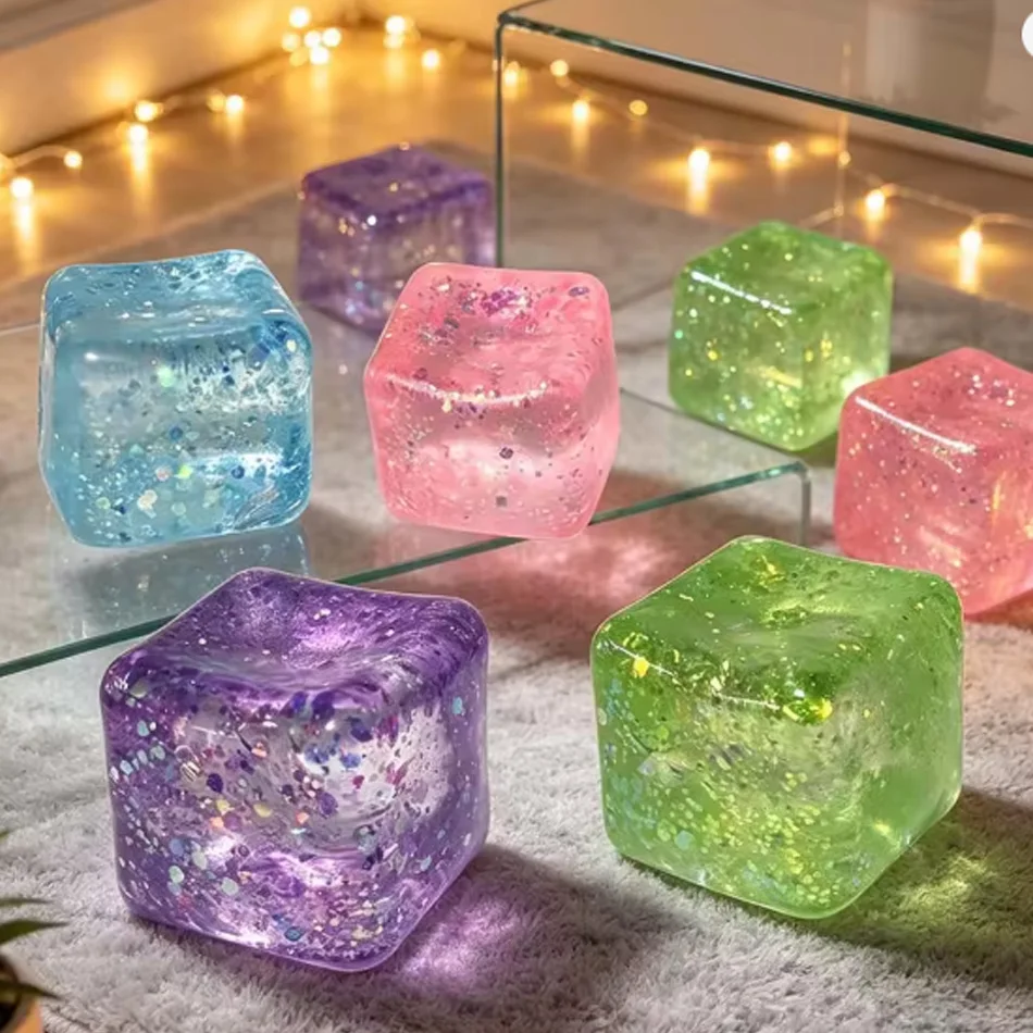 Glitter Shaping Tofu Soft Pinch Slow Rebound Squeeze Toy for Kids Adult Fidget Toys Children Sensory Entertainment Games Gifts