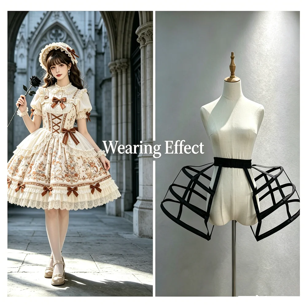 Combo Birdcage Petticoat & Cloak Pannier Short Outward Flaring Halloween Cosplay Birdcage Frame Cage Underskirt
