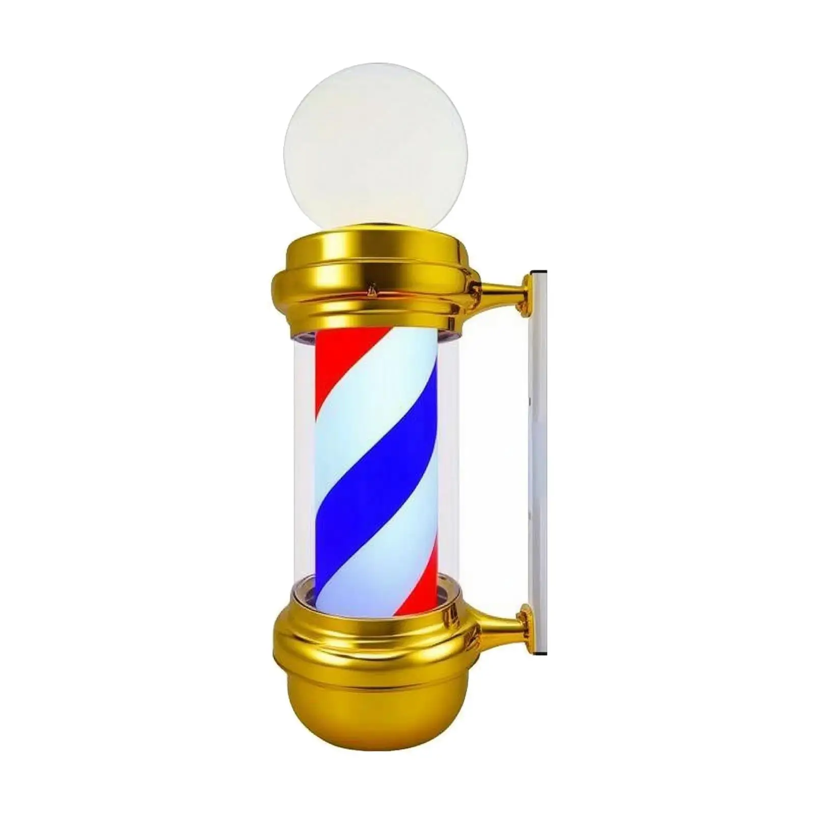 Barber Shop Pole Lamp for Grooming Studio Red Blue White Spiral Light with Globe Top Stainless Mounting Rod for Wall Decor