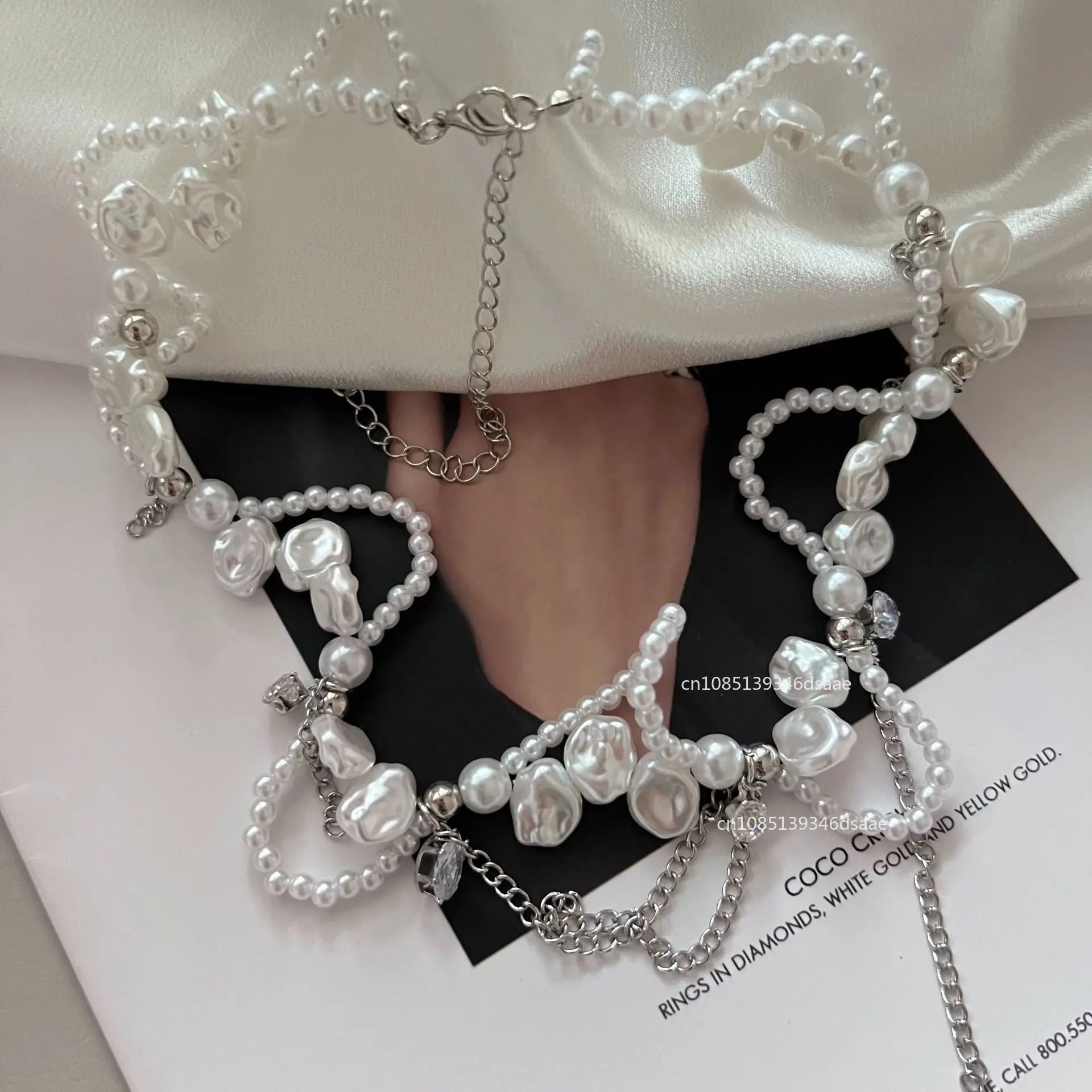 Cool Spice Girl Style Necklace New Fashion Choker Personality Irregular Pearl and Silver Color Chain Y2k Neckchain for Women