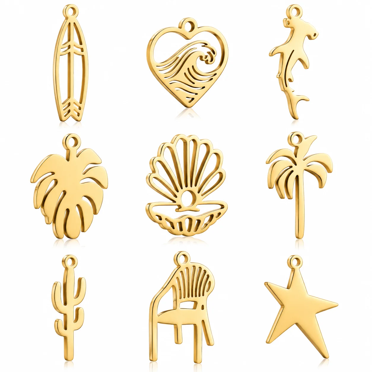 5Pcs Surfboard/Heart Waves/Coconut Palm Charms Stainless Steel Ocean Animal Cactus Pendant DIY Bracelet Necklaces Jewelry Making