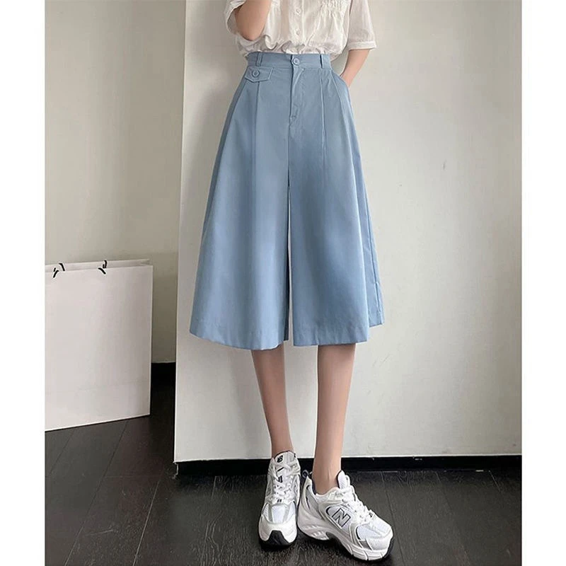 กางเกงกระโปรงกางเกงขาม้าทรงหลวมเอวสูงกางเกงสาวออฟฟิศเข้าได้กับทุกชุดเทรนด์ใหม่ฤดูร้อน