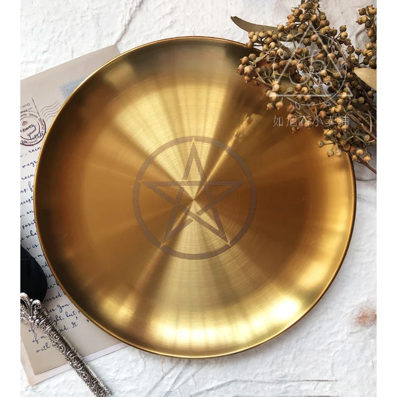 Astrology Pentagram Candlestick Table Altar Plate Candles Tile Divination Wicca Accessories Candleholder Ritual Tray Goldplating