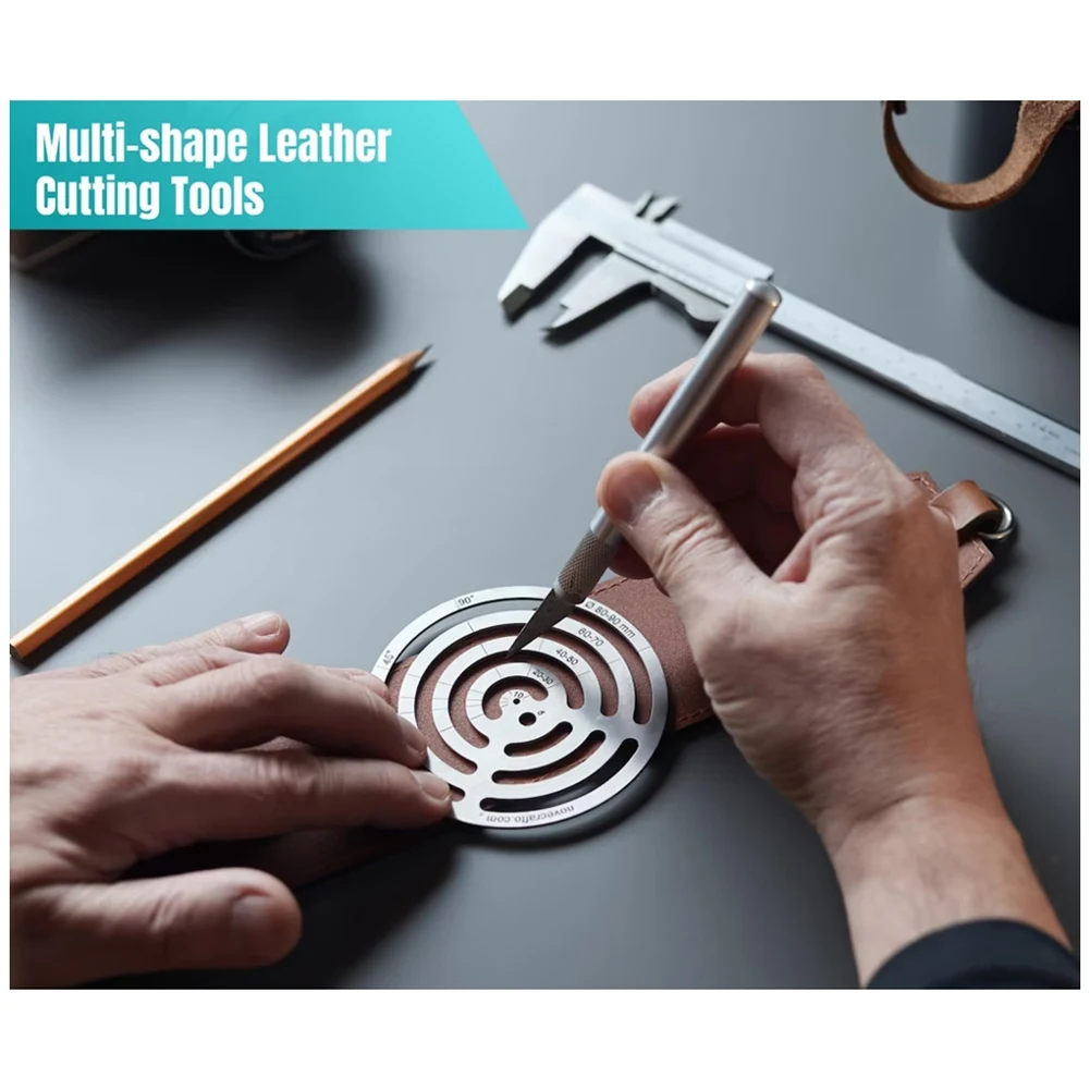 AB51 Leather Cutting Tools Corner Cutting Ruler Metal Concentric Circles Template Round Leather Corner Punch