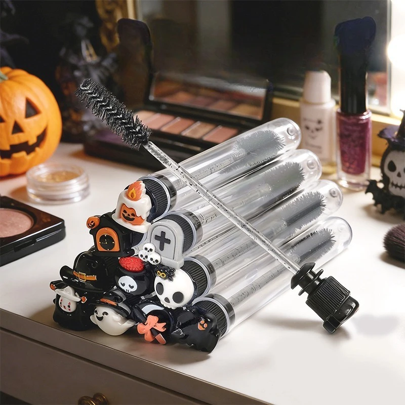 60PCS Halloween Cartoon Lash Spoolie in Tube, Spooky Crystal Mascara Wand,Women Makeup Brush for Extensions,Random carto