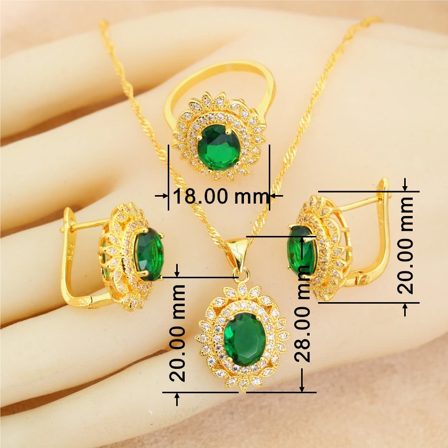 18K Gold Plated Bridal Jewelry Sets for Women Zirconia Earrings Necklace Pendant Ring Wedding Gift