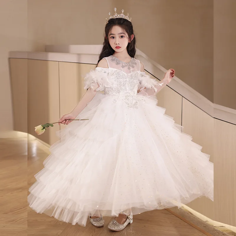Girls' Birthday High-End Light Luxury Niche Flower Girl Wedding Princess Dress Children's Piano Performance Costume for Ch