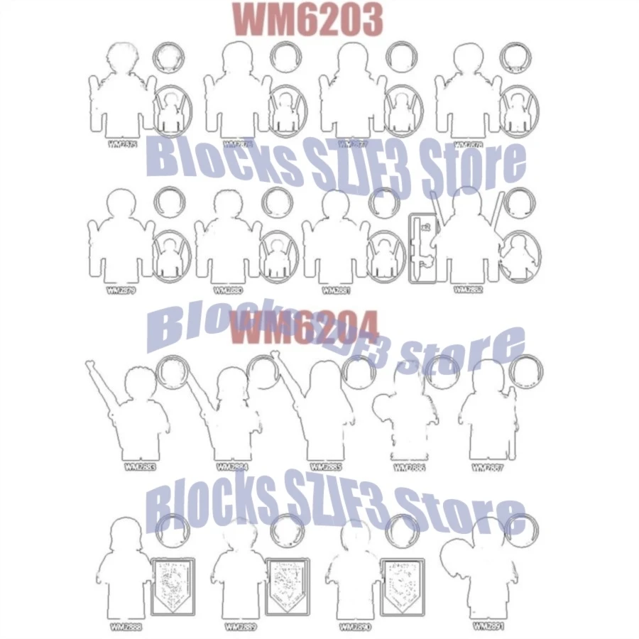Vente unique figurines de film de dessin animé blocs de construction enfants WM6203 WM6204 WM2875 WM2876 WM2877 WM2878 WM2879 jouets éducatifs