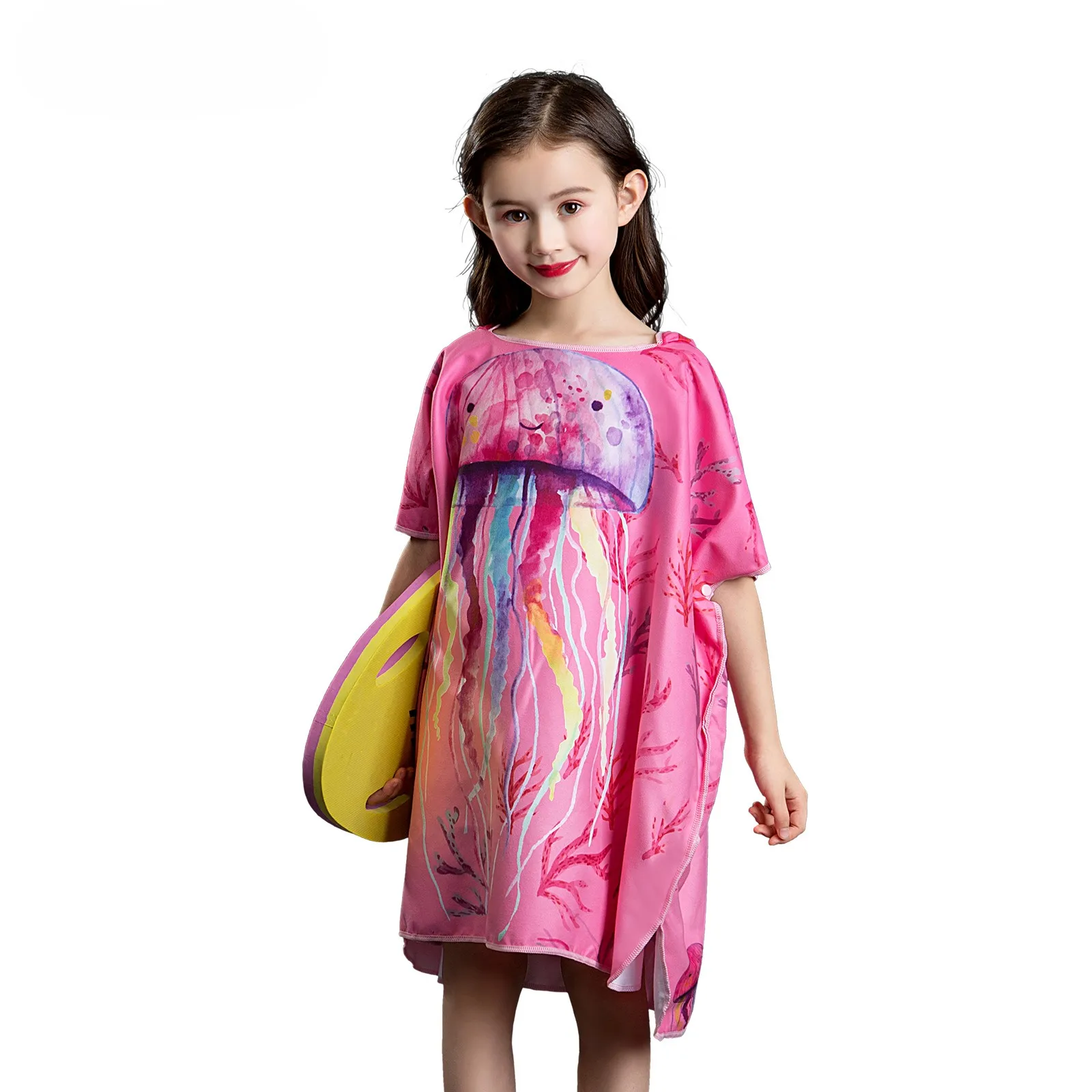 Microfiber children quickdrying robe, printed animals hooded towel poncho, water absorption quick-drying sand-free for swimming