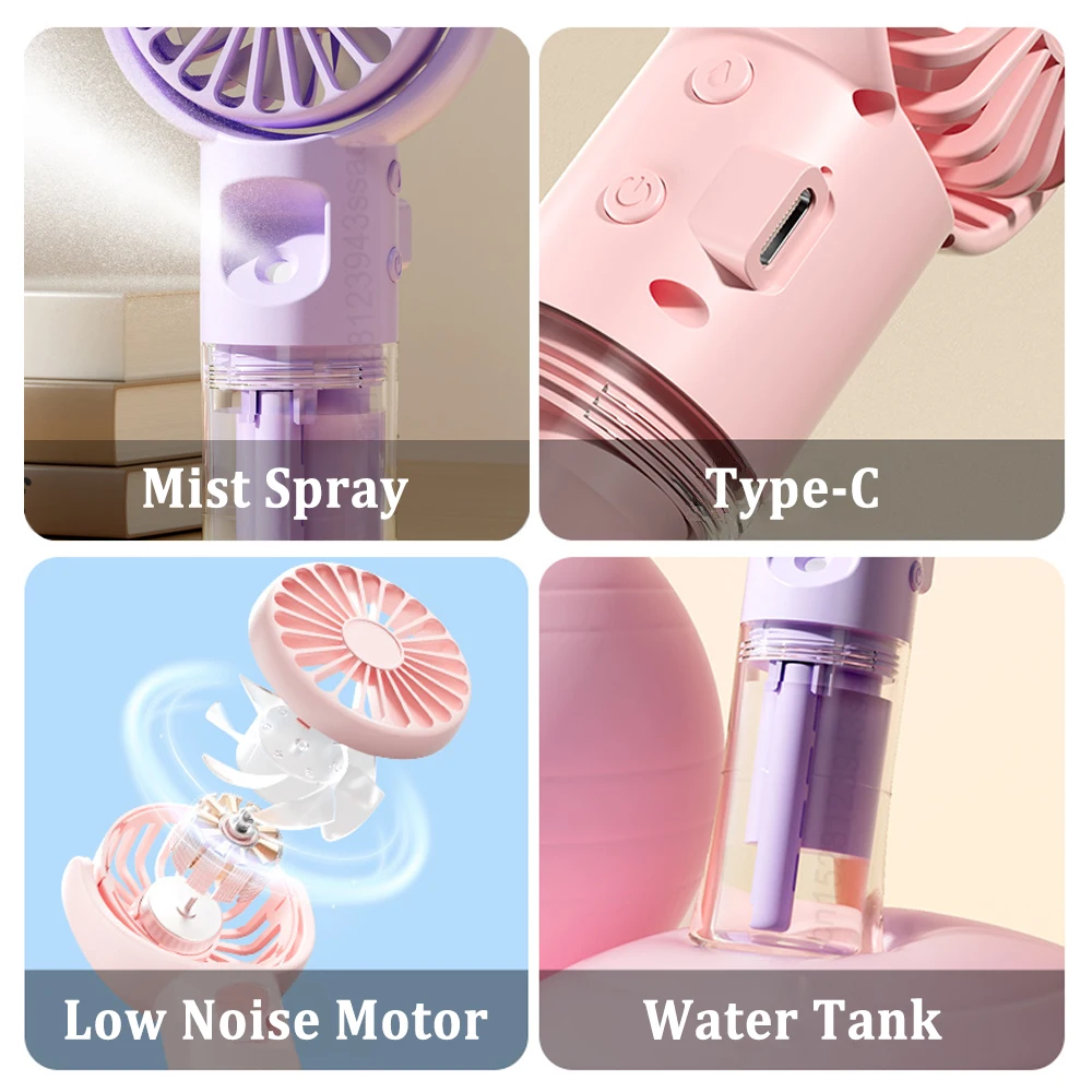 Mini-Ventilator, tragbarer Handventilator, Wassernebel-Ventilator, kleiner Sprüh-Luftbefeuchter-Ventilator, USB-wiederaufladbarer tragbarer Ventilator, neuer Handventilator, Luftkühler – Detail 9