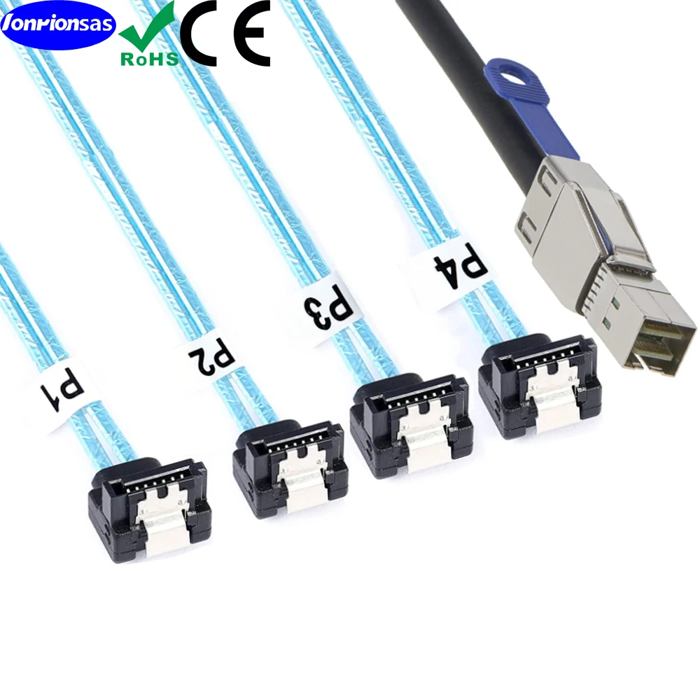 

Mini SAS HD SFF-8644 to 4 SATA 7P female 90 degree Server Raid cable