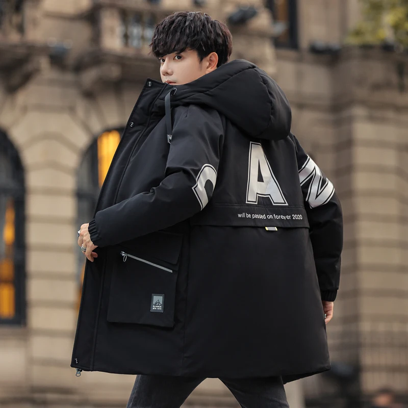 High Quality 2025 Winter Men's Mid-Length Cotton-Padded Jackets Street Wear Windproof Loose Thicken Coats Youth Warm Tops Parkas