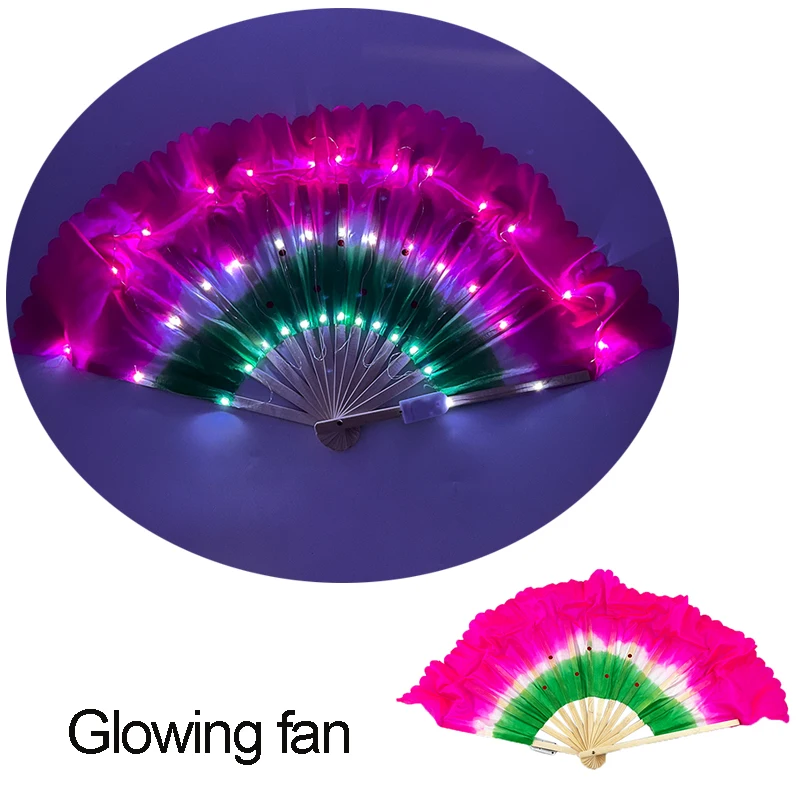 Glowing Performance Decor Fan Women Girls Dancing  Clothes Accessory Props  Attractive Neon LED Light Fan For Night Performance