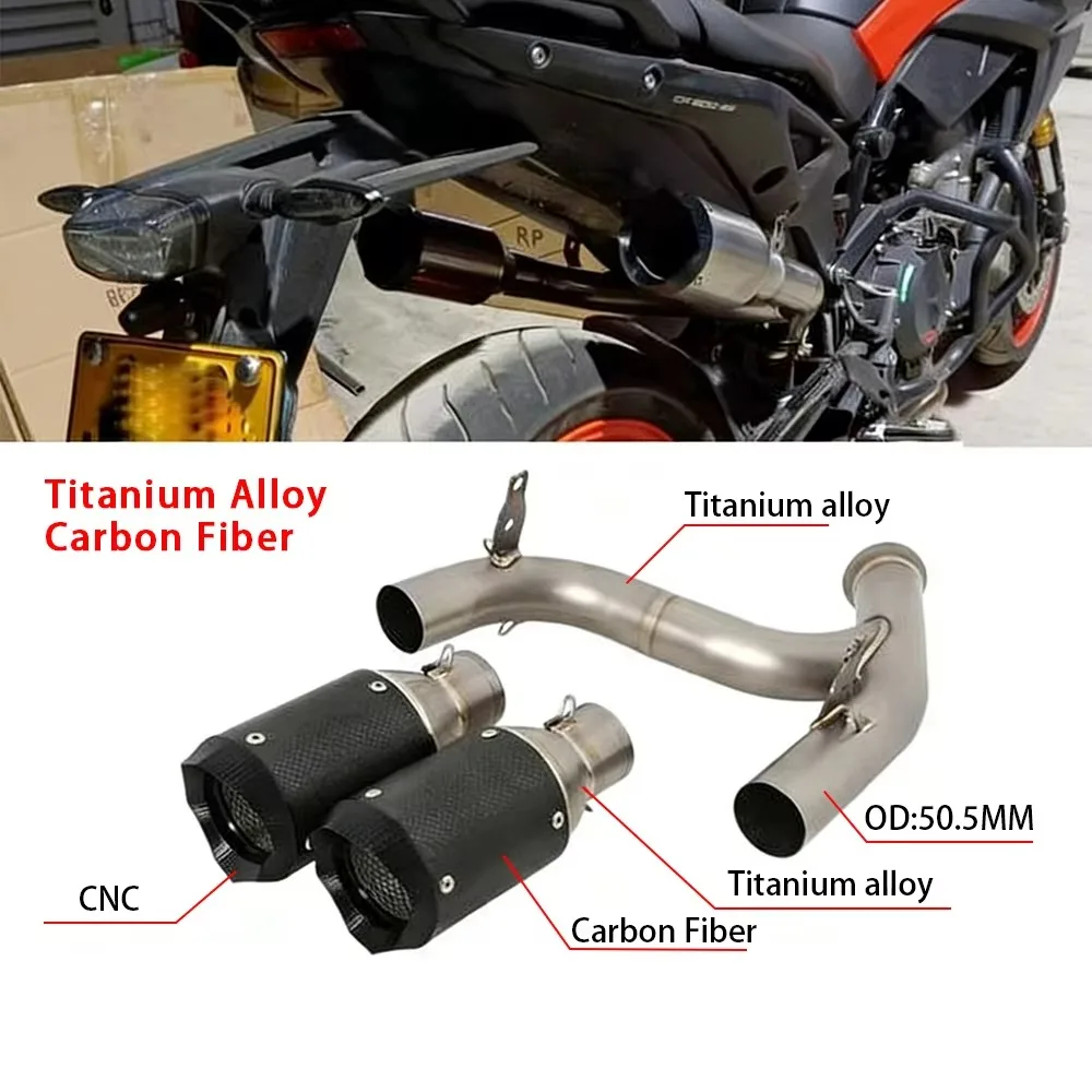 Motorcycle Exhaust Systems For Titanium Dual Exhaust Mid Pipe Carbon Muffler Modified Slip On For Duke 790 890R Exhausts Pipes