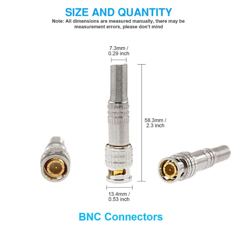 5pcs/10pcs BNC JR-B25 Male Solderless BNC Connector for Security Cctv Camera System Wired Cctv Camera Security System Kit