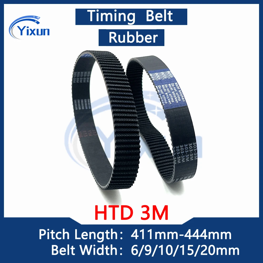 

HTD 3M Timing Belt Length 411 414 417 420 423 426 429 432 435 438 441 444mm Width 6/9/10/15/20mm 3M Synchronous Belt Drive Belt