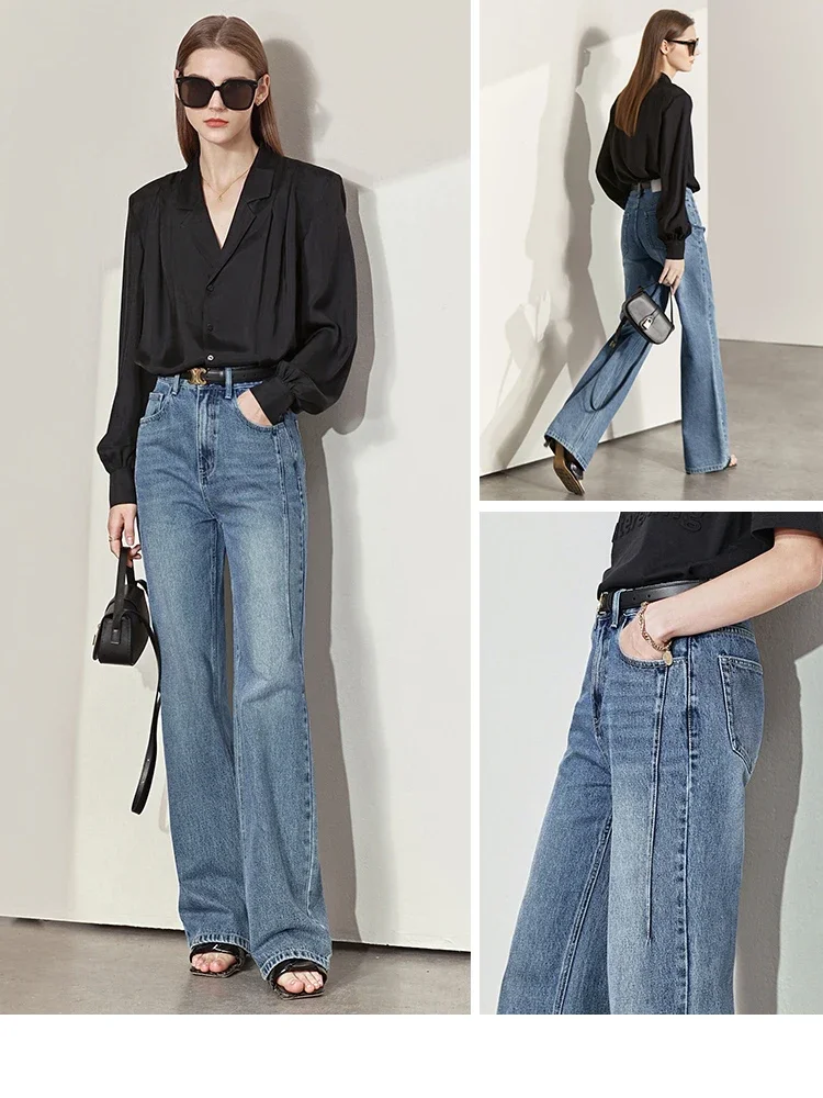 Amii Minimalism Women Jeans 2024 Spring Vintage Denim Pants Loose Wide Leg Pants Women's Casual Pants Female Trousers 12270097