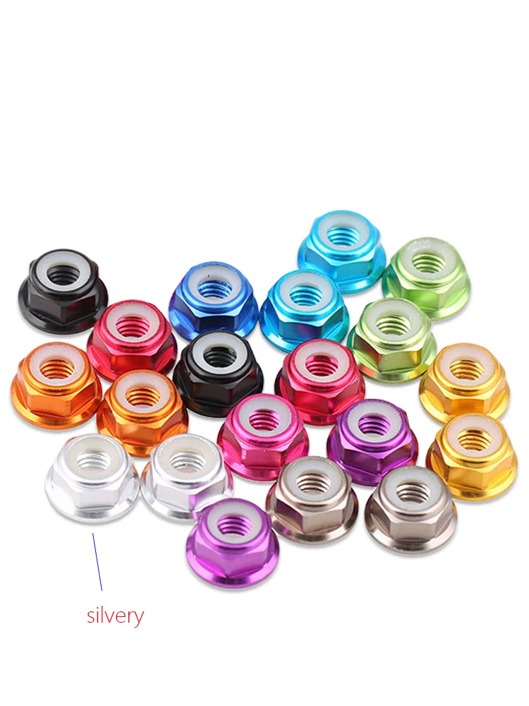 5pcs M2 M3 M4 M5 M6 Grade 4.8 Multicolor Aluminum Alloy Flange Lock Nuts  Thread Pitch 0.4~1mm Nylon Ring Self-Locking Screw Cap
