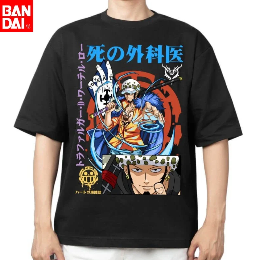 

One Piece 2026 Men Cotton T-shirt Streetwear Anime Graphic Oversized Short Sleeve Casual Daily Wear Trafalgar Law Death Surgeon