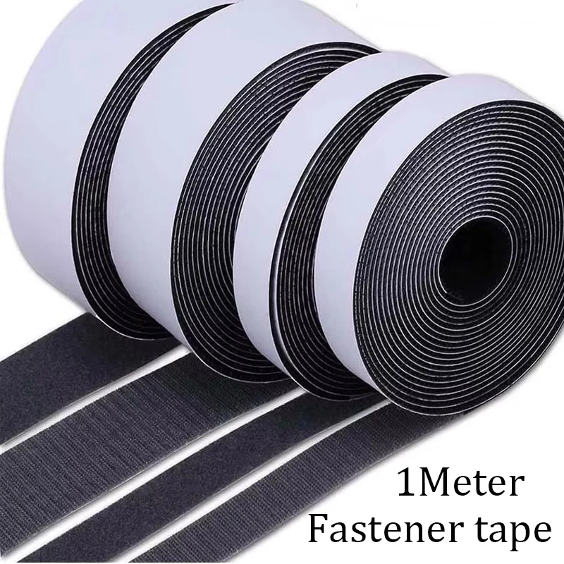 

1M Black Strong Self-adhesive Fastening Tape Hook and Loop Interlocking Tape Nylon Back Sticky Strap With Glue 16-110mm