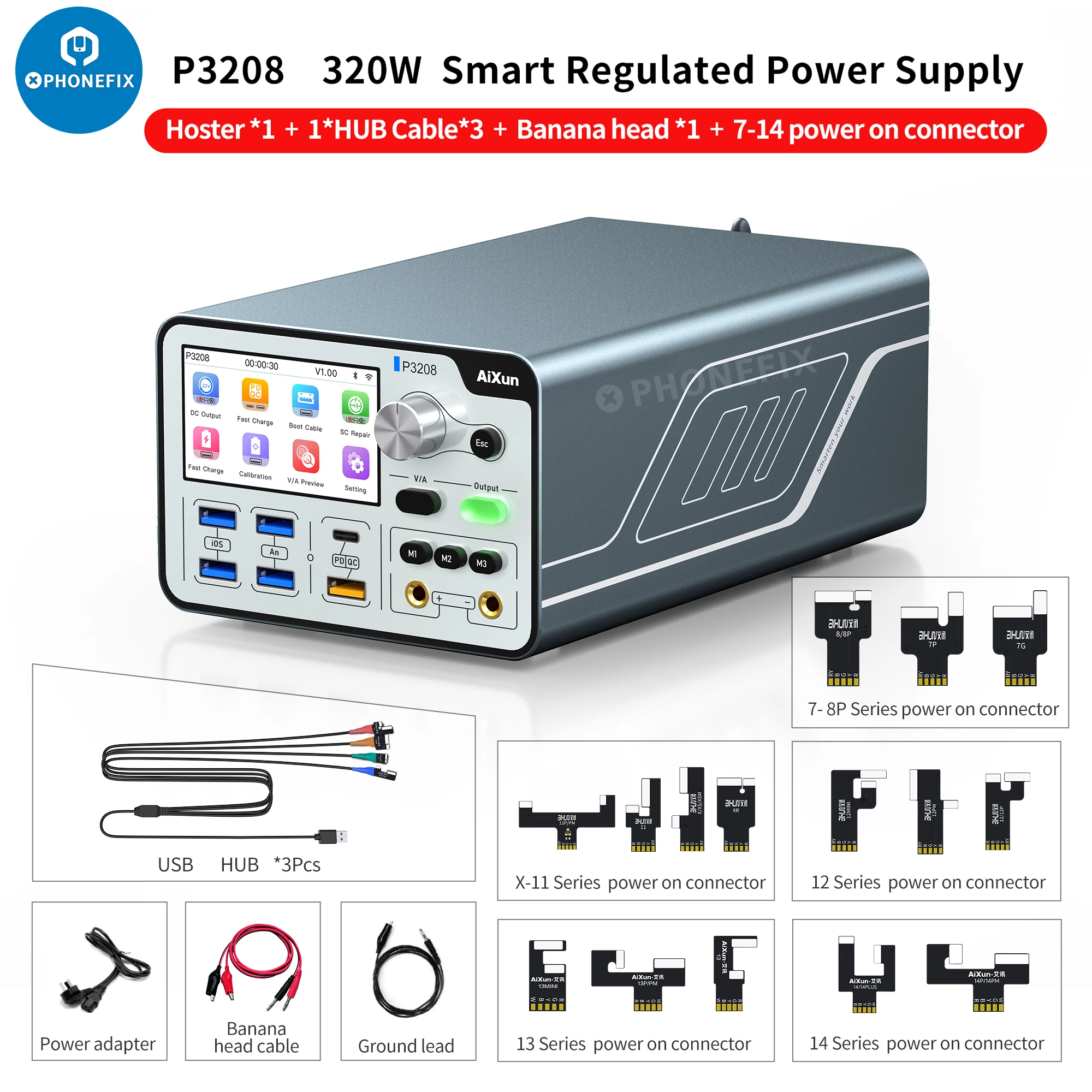 AIXUN P2408S P3208 Intelligent Regulated Power Supply Voltage Ammeter Regulator for iPhone 7-14PM Android Short Circuit Tester