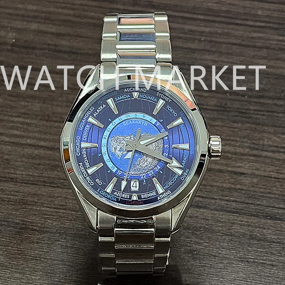 

41mm Stainless Steel Watch Worldtimer 6 O'Clock Calendar Glass Back Nh35 Automatic Movement 2024 New 150