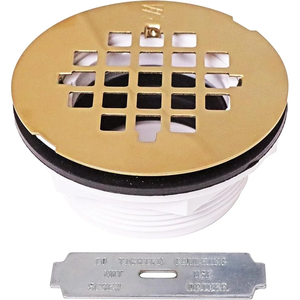 2 Inch No Caulk PVC Compression Shower Drain with Round Grid Cover Heavy Duty Plastic Body ABS PVC Pipes