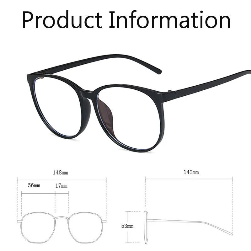 Fashion  Anti-blue Light Myopia Glasses Classic Round Large Frame Eyeglasses Men Women Retro Short-sighted Prescription Eyewear