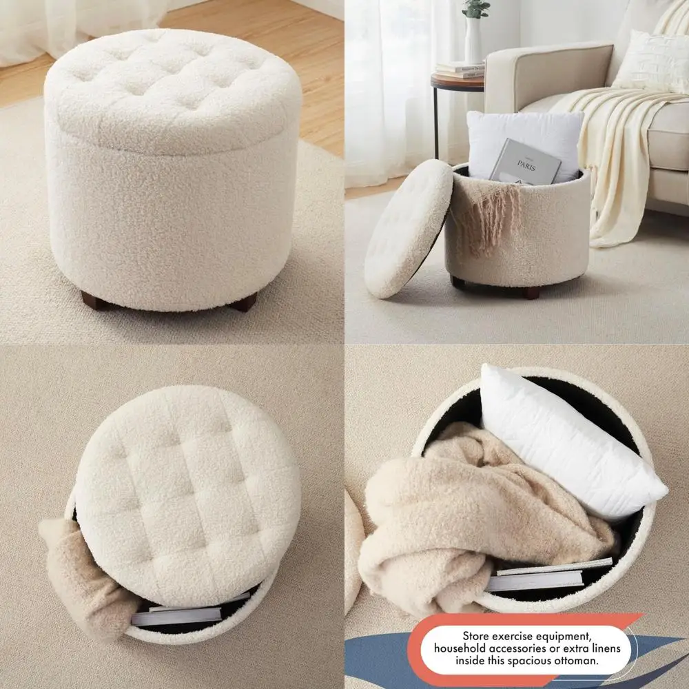 

Круглая пуфик для хранения вещей с функцией туалетного столика для гостиной и спальни от Ornavo Home Decor