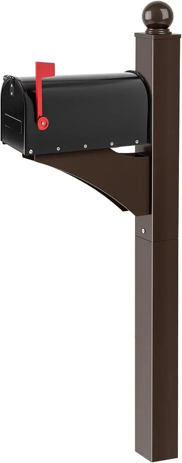Brown,Black 1 Set Iron Mailbox Posts with Mailbox for Outside Ground Mounting Post 56 Inch Tall Heavy Duty Architectural Stand w