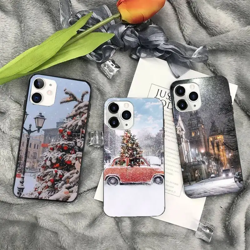 city winter street snow scene Phone Case For iphone 11 13 12 14 15 pro max mini plus boys girls cover